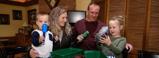 Family packing shoebox gifts