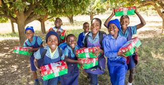 Children in Zimbabwe with shoebox gifts