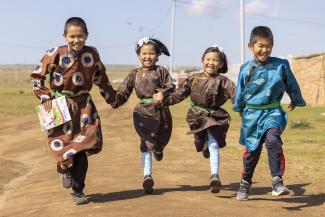 children in Mongolia running