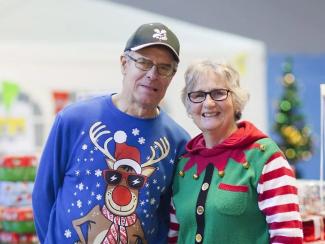 Roy and Maggs in Christmas jumpers