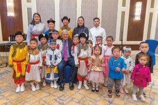 FRANKLIN GRAHAM WITH CHILDREN HEART PROJECT BENEFICIARIES IN MONGOLIA.
